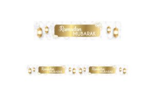 Ramadan Mubarak Double Banner | Marble & Gold with Flowers