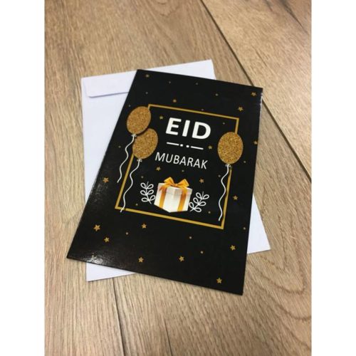 Balloons Eid Mubarak Individual Card | Black & Gold