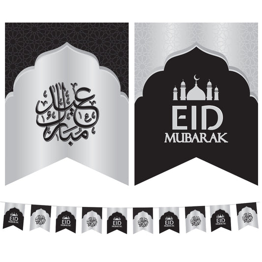 Dome Eid Mubarak Flags | Silver & Black