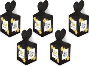 5 pack of Eid Mubarak Flower Gift Boxes | Black & Gold