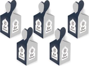 5 pack of Eid Mubarak Gift Boxes | Blue & Silver