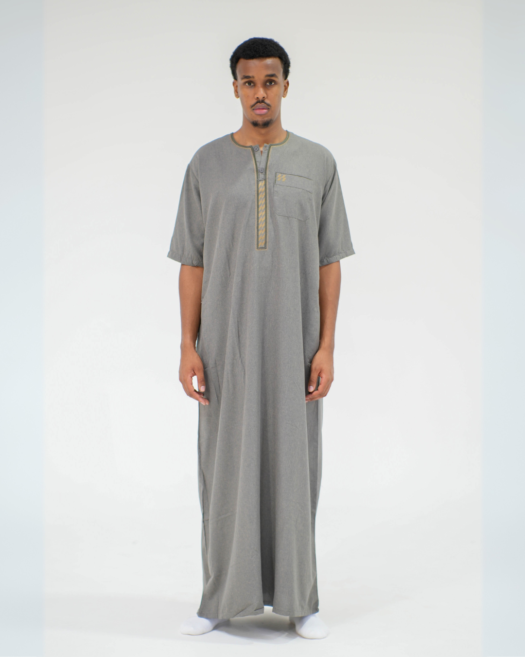 Linen Short Sleeve Thobe | Grey