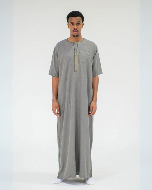 Linen Short Sleeve Thobe | Grey