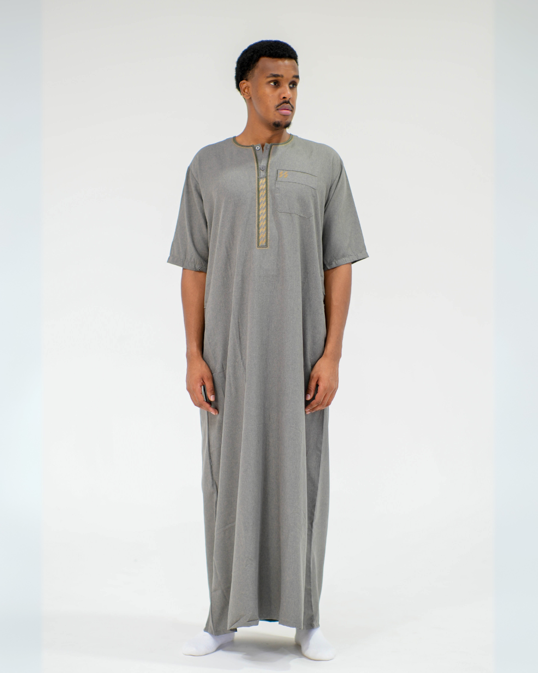 Linen Short Sleeve Thobe | Grey