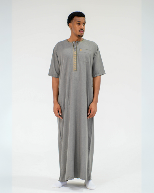 Linen Short Sleeve Thobe | Grey