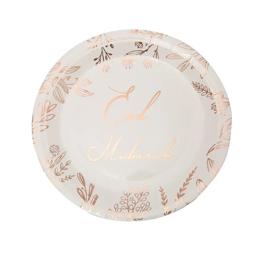 10 pack of Eid Mubarak Paper Plates | Rose Gold Leaf