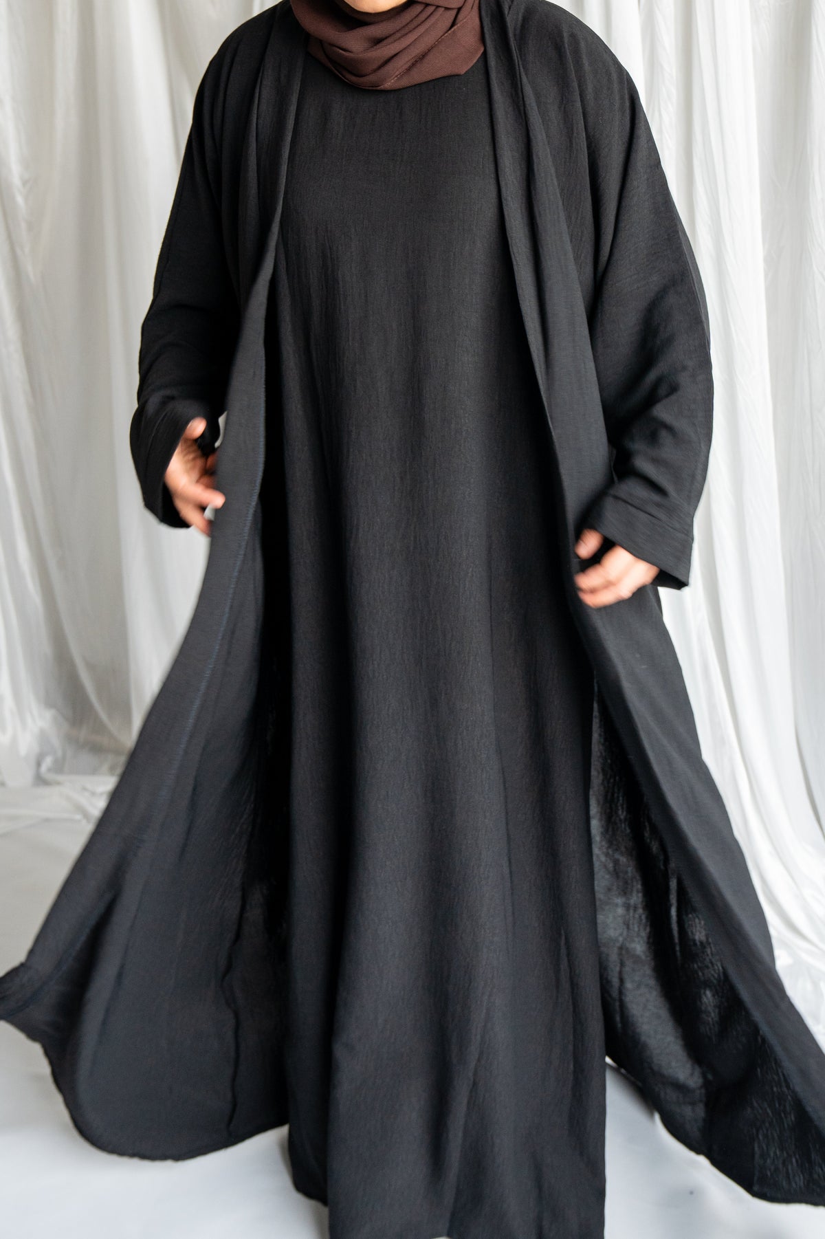 Crinkle Abaya Two-Piece | Black