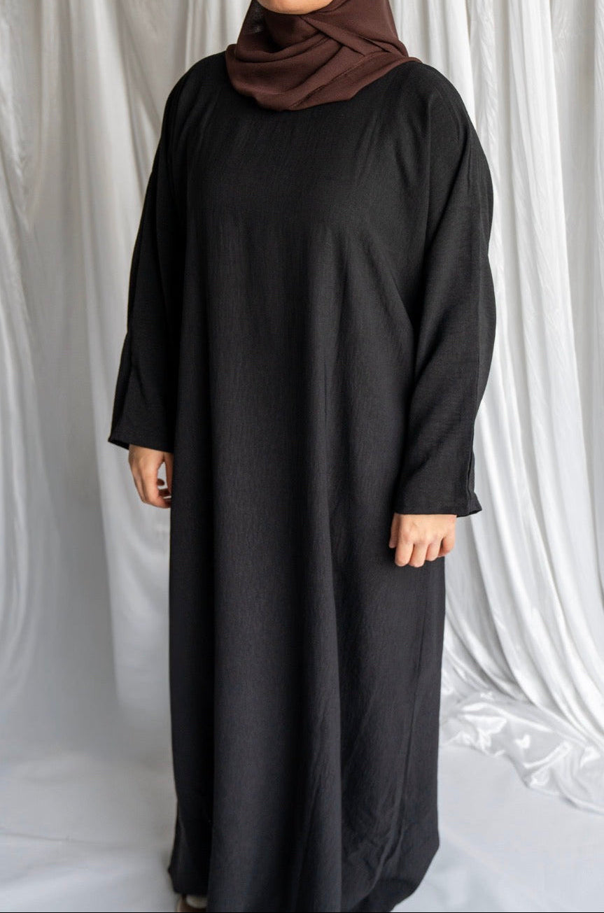 Crinkle Abaya Two-Piece | Black