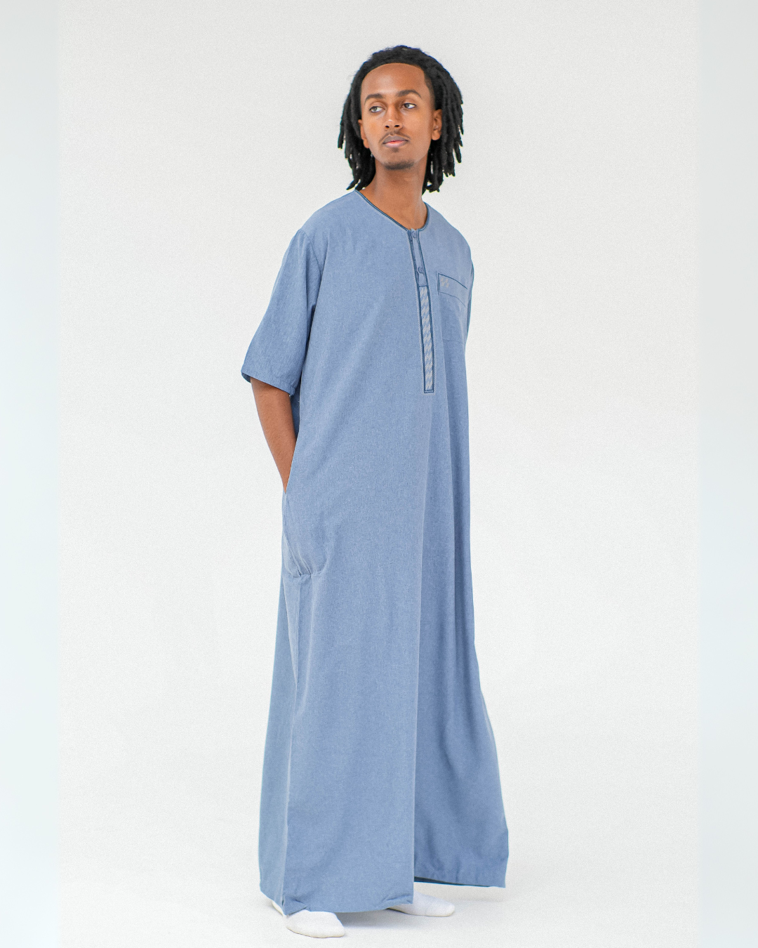 Linen Short Sleeve Thobe | Light Blue