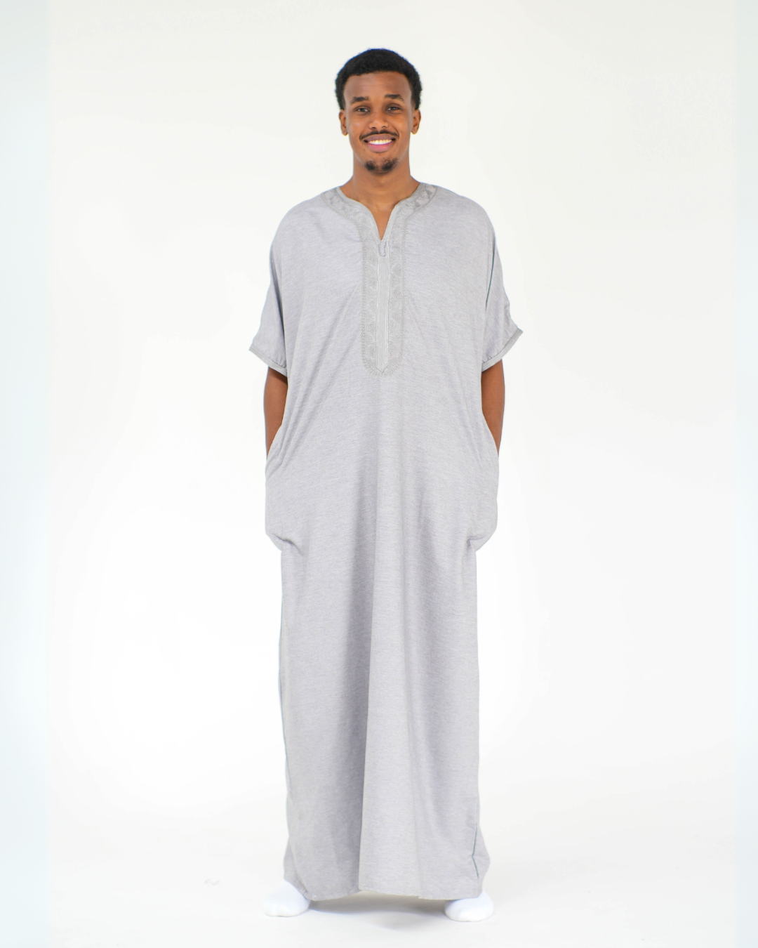 Premium Moroccan Short Sleeve Thobe | Light Grey