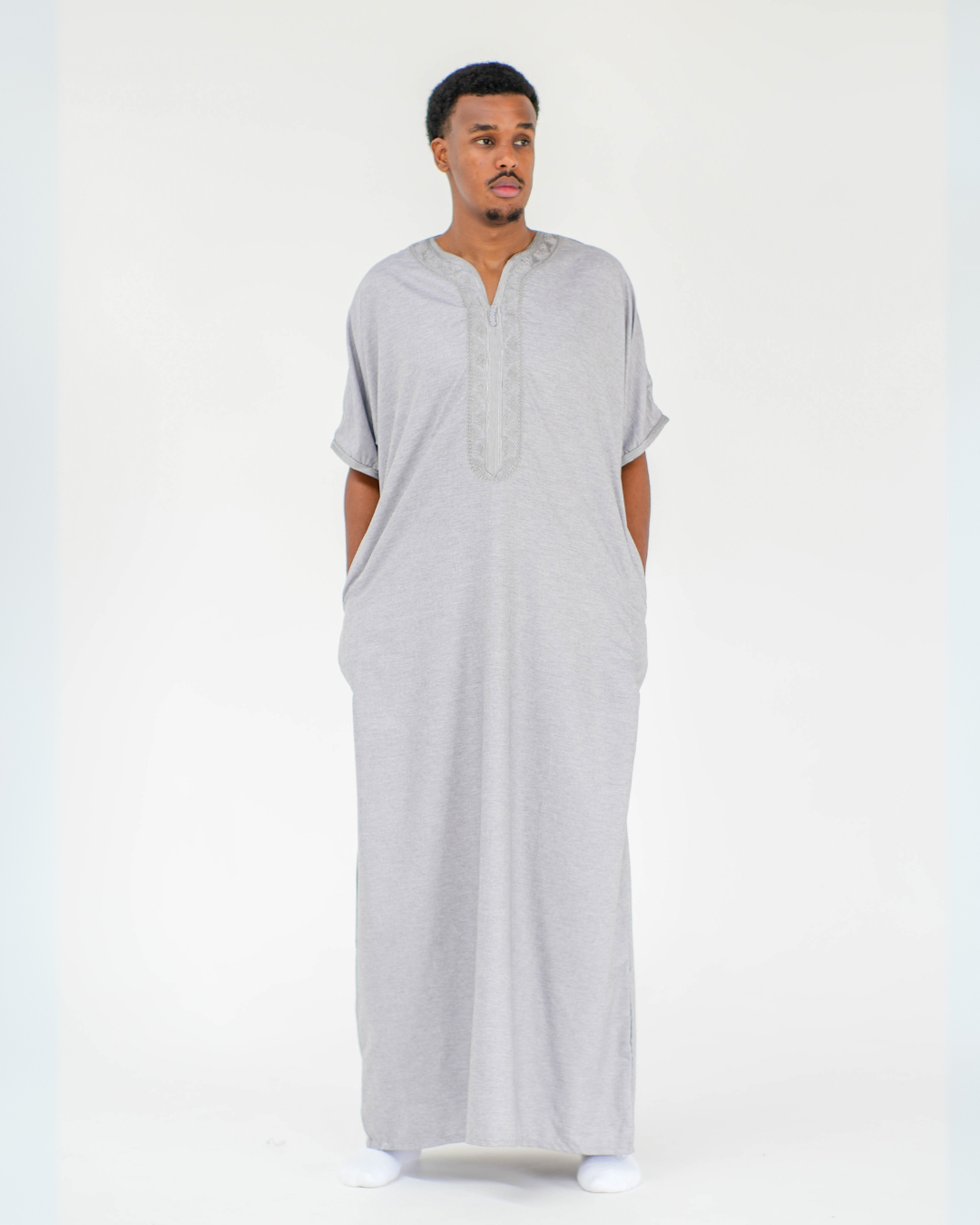 Premium Moroccan Short Sleeve Thobe | Light Grey
