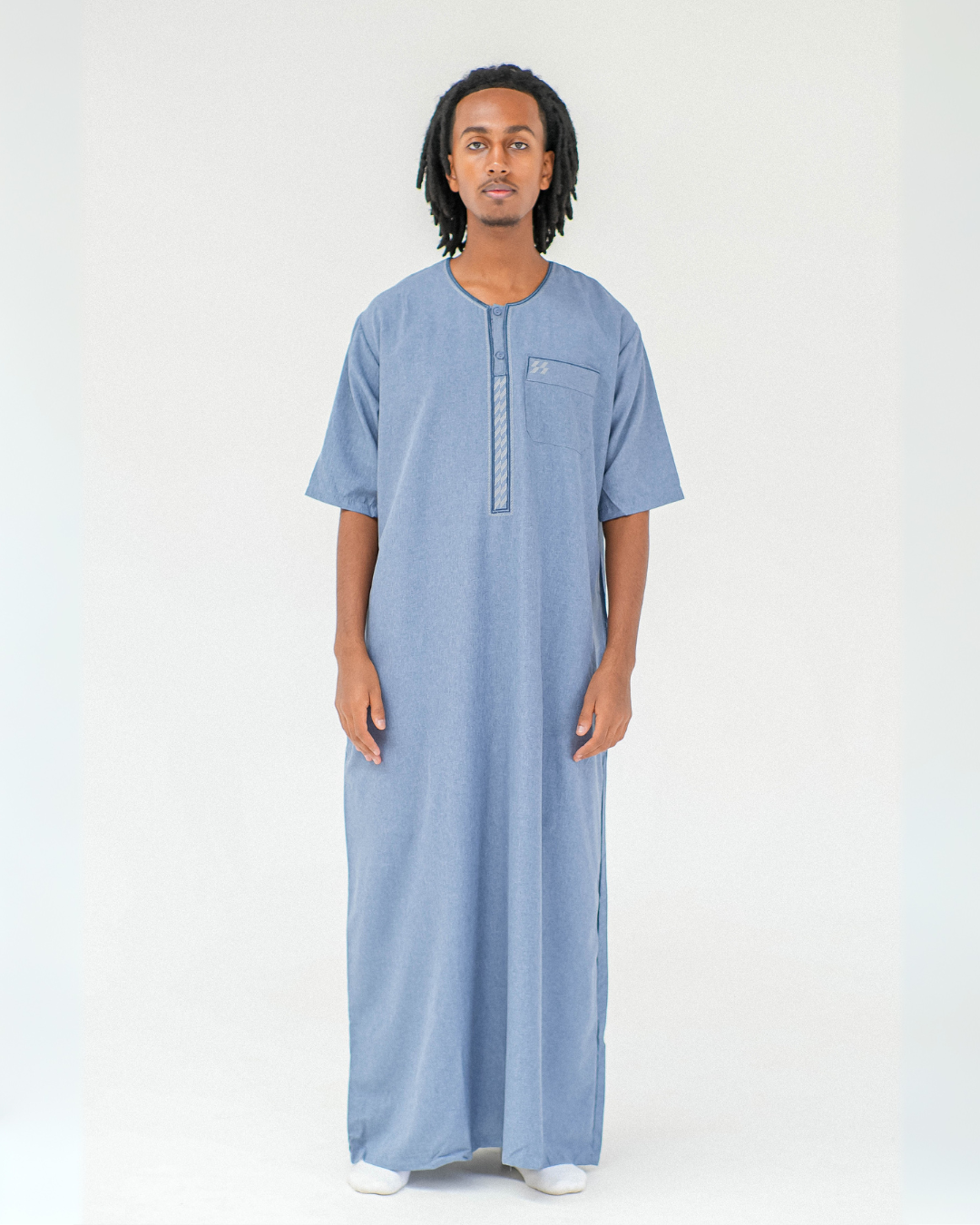 Linen Short Sleeve Thobe | Light Blue