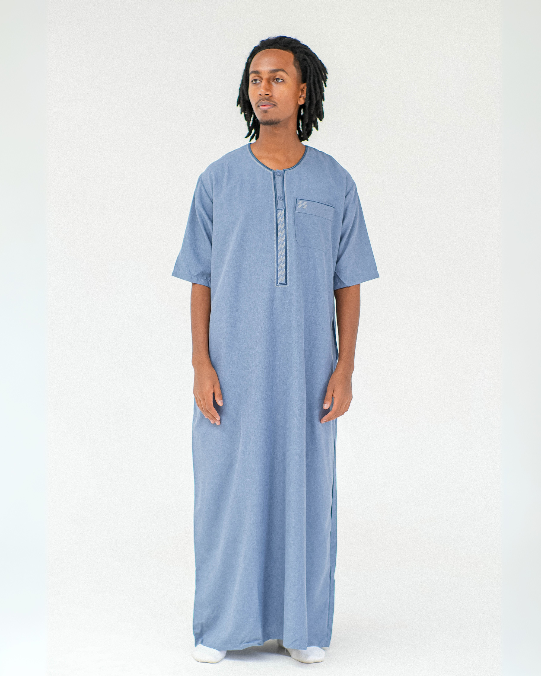 Linen Short Sleeve Thobe | Light Blue