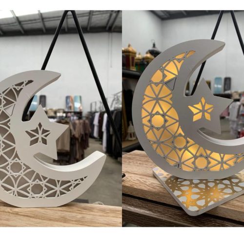 Light Up White Moon Star Flat Base