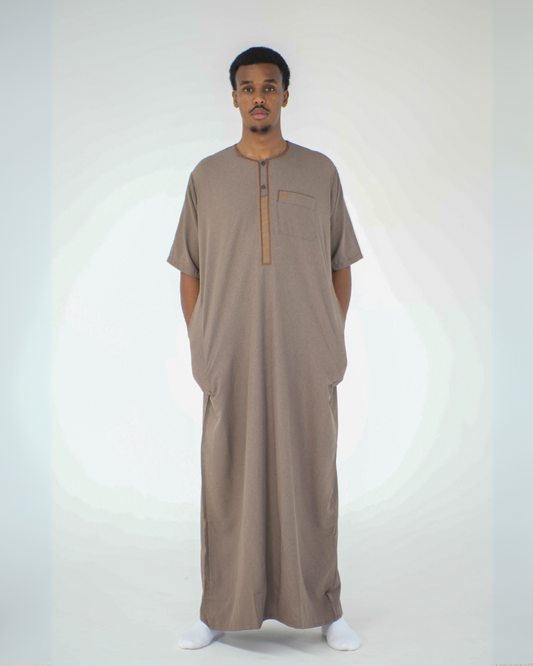 Linen Short Sleeve Thobe | Coffee