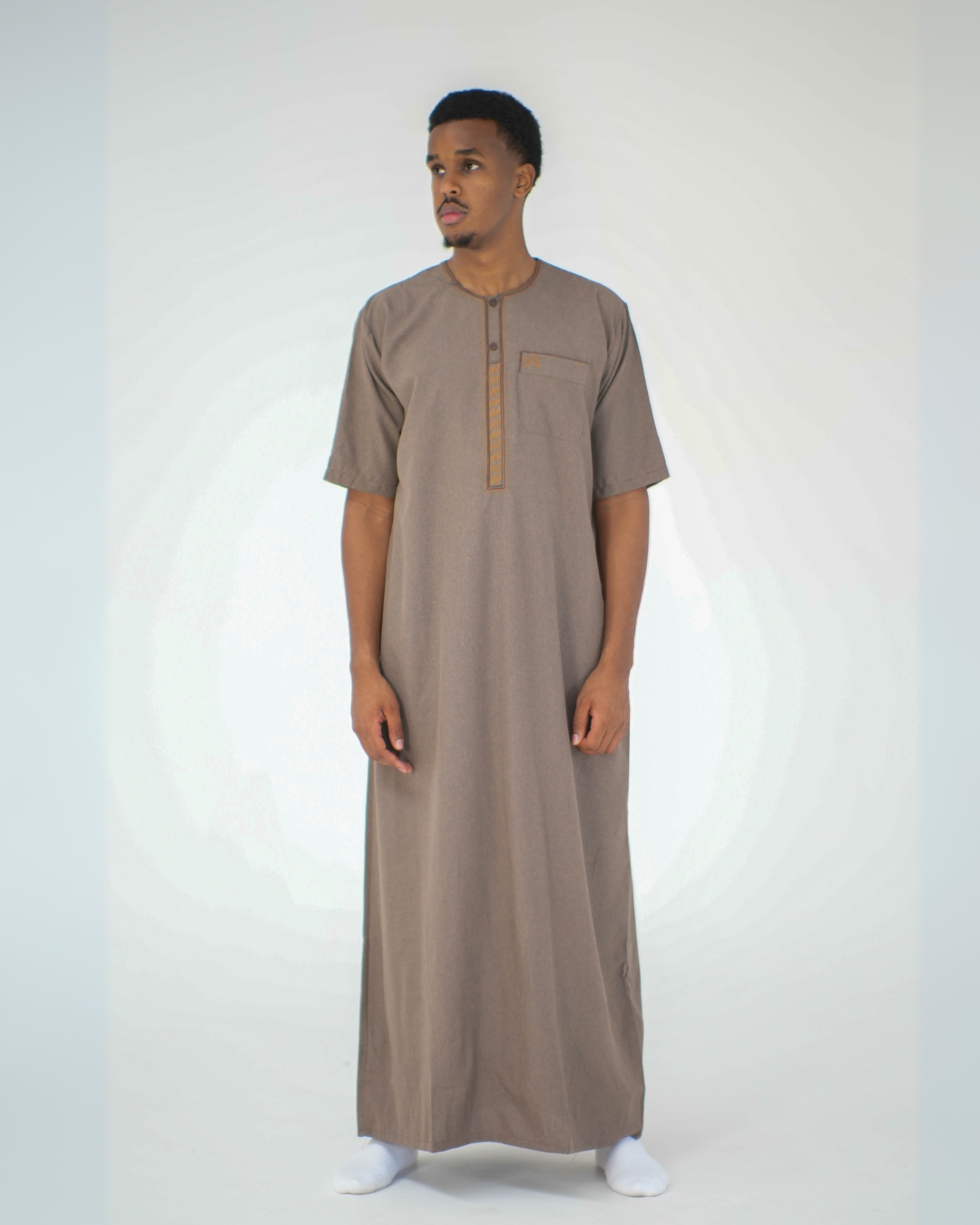 Linen Short Sleeve Thobe | Coffee