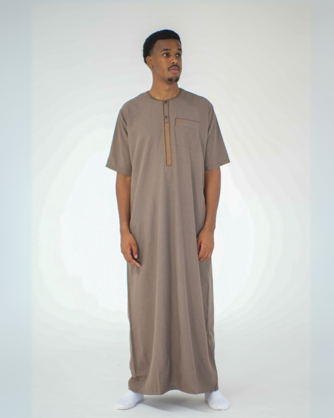 Linen Short Sleeve Thobe | Coffee