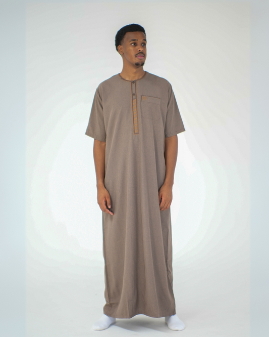 Linen Short Sleeve Thobe | Coffee