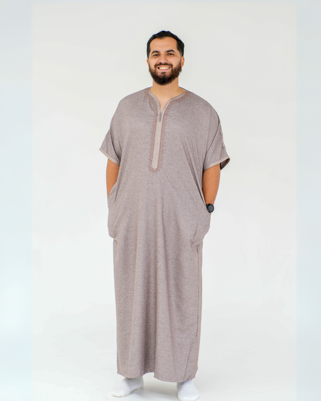 Premium Moroccan Short Sleeve Thobe | Mocha