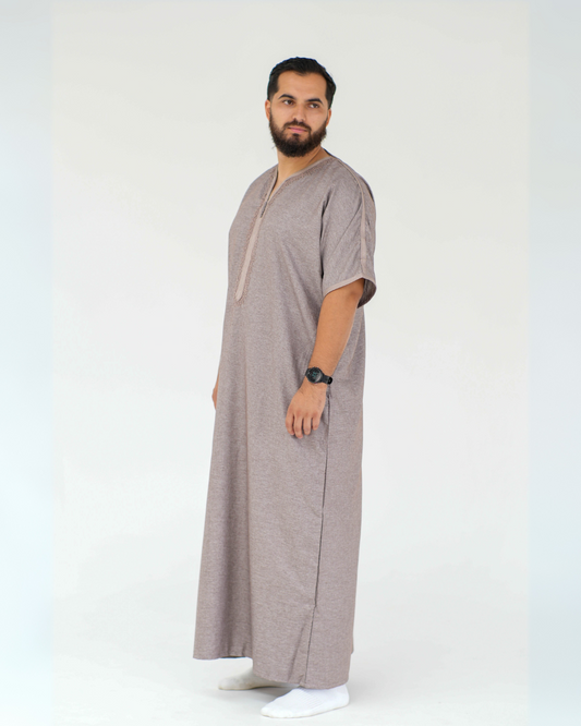 Premium Moroccan Short Sleeve Thobe | Mocha