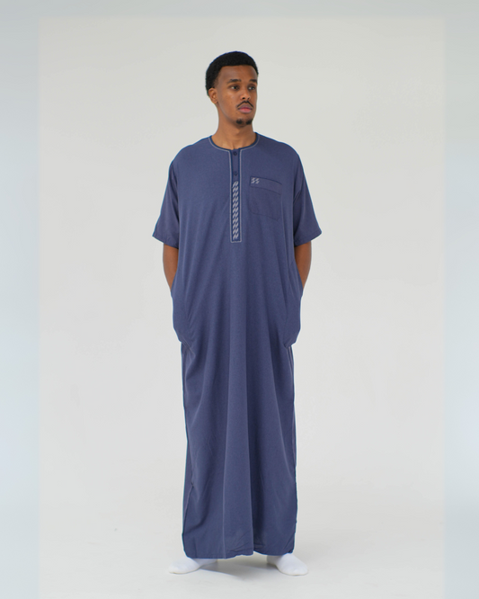 Linen Short Sleeve Thobe | Navy