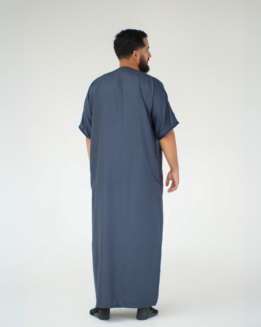 Premium Moroccan Short Sleeve Thobe | Navy