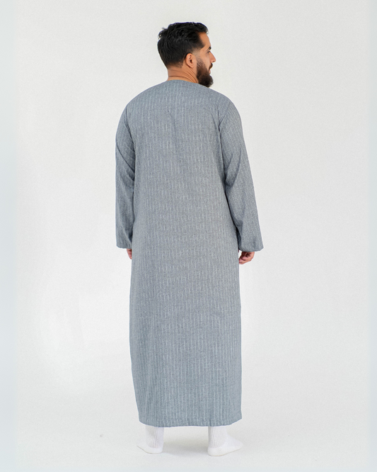 Stripe Omani Long Sleeve Thobe | Dark Grey