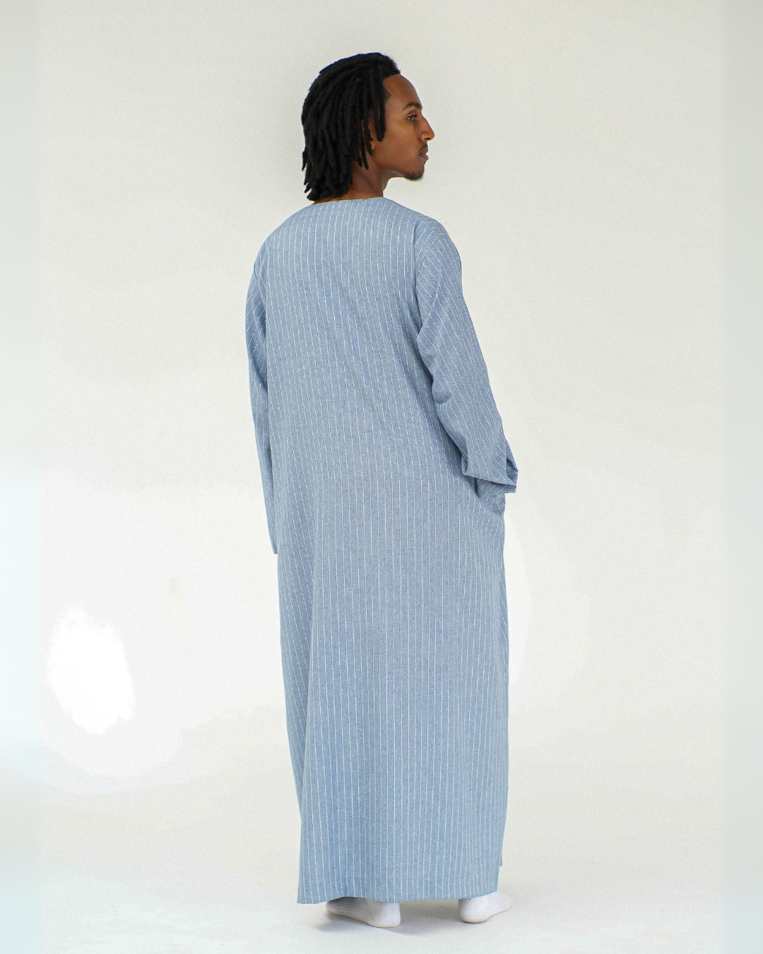 Stripe Omani Long Sleeve Thobe | Light Blue