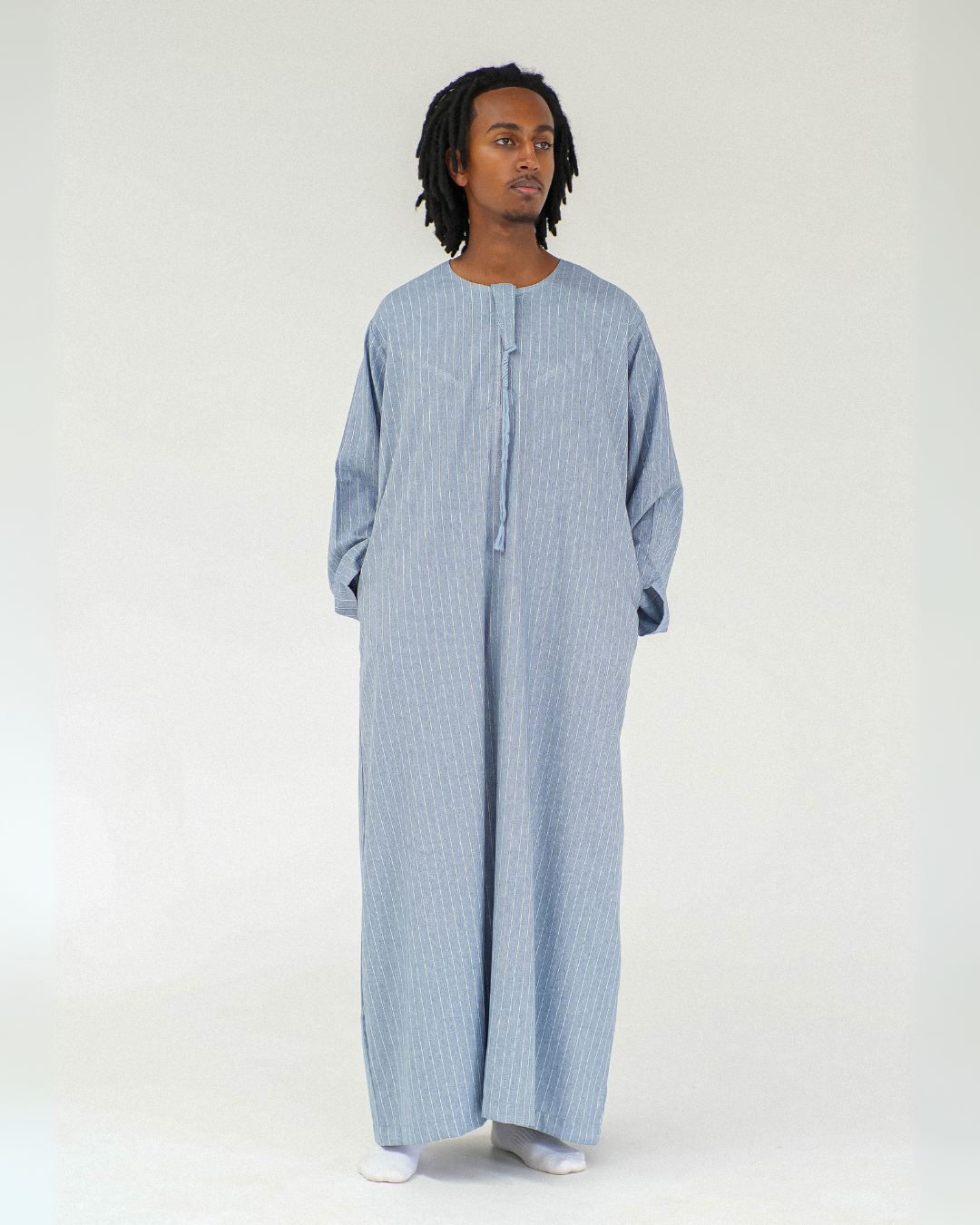Stripe Omani Long Sleeve Thobe | Light Blue