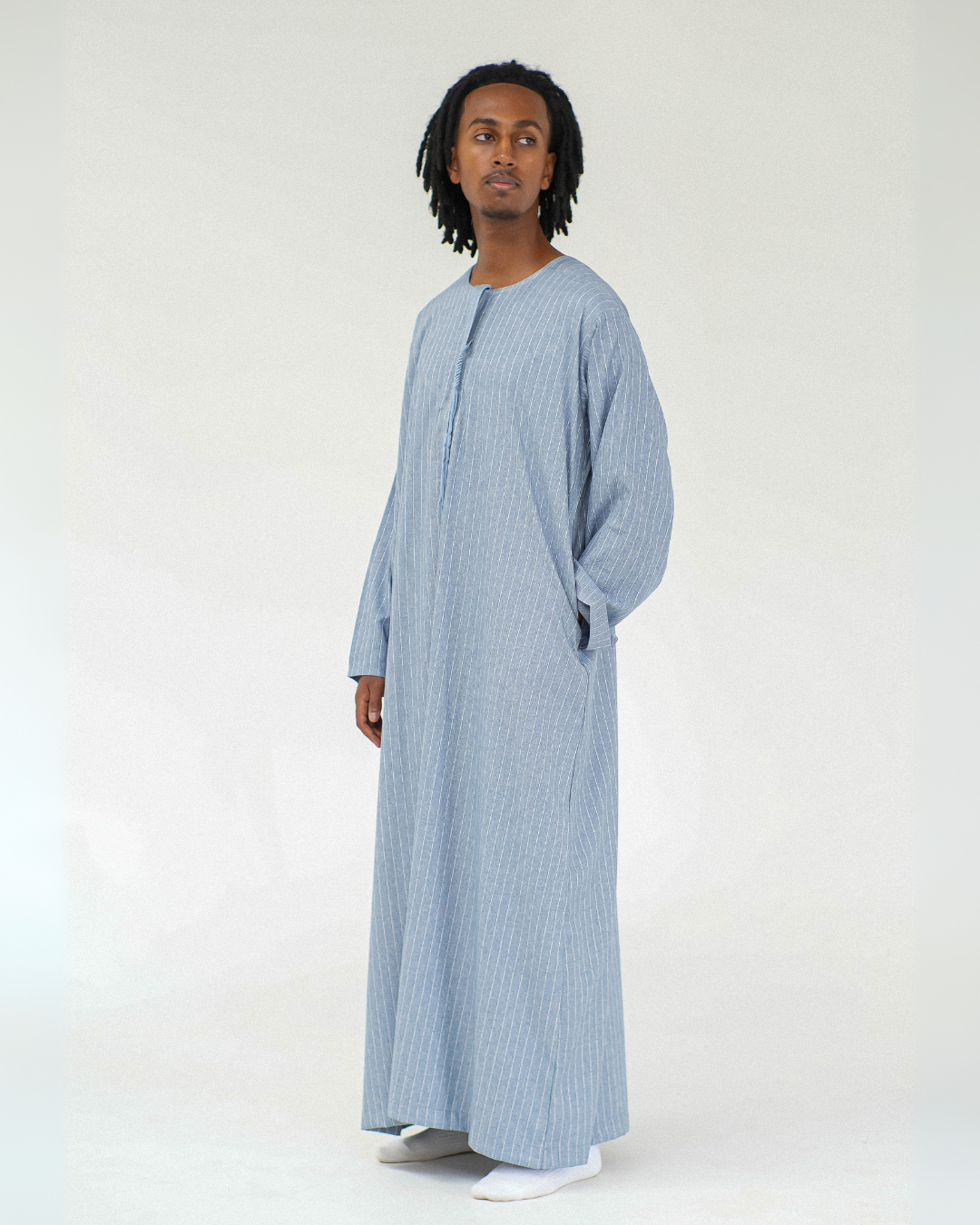 Stripe Omani Long Sleeve Thobe | Light Blue