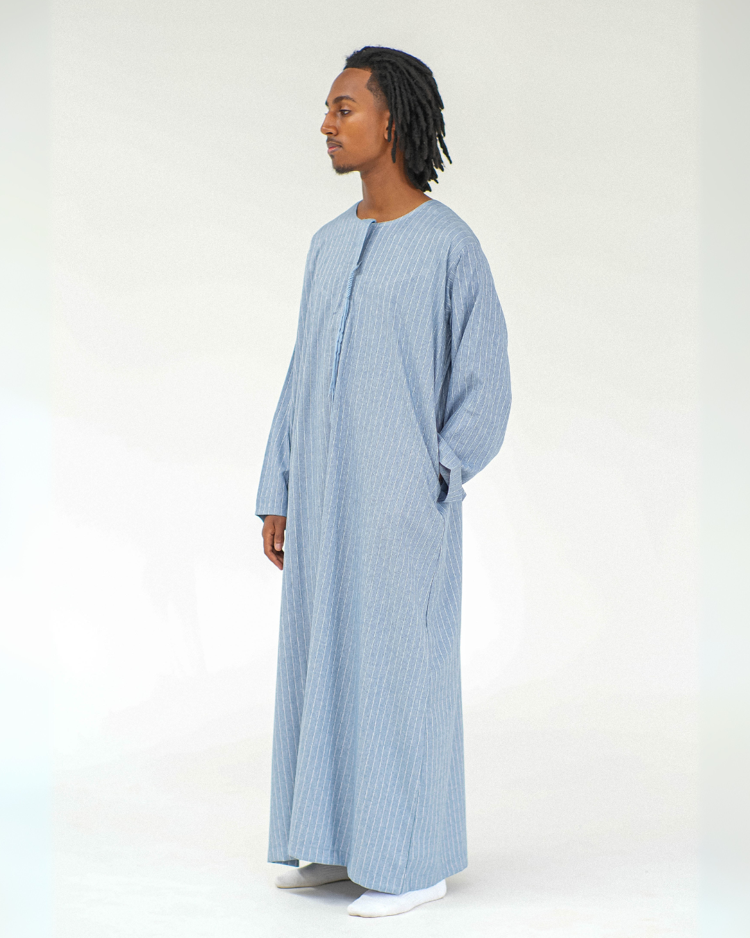 Stripe Omani Long Sleeve Thobe | Light Blue