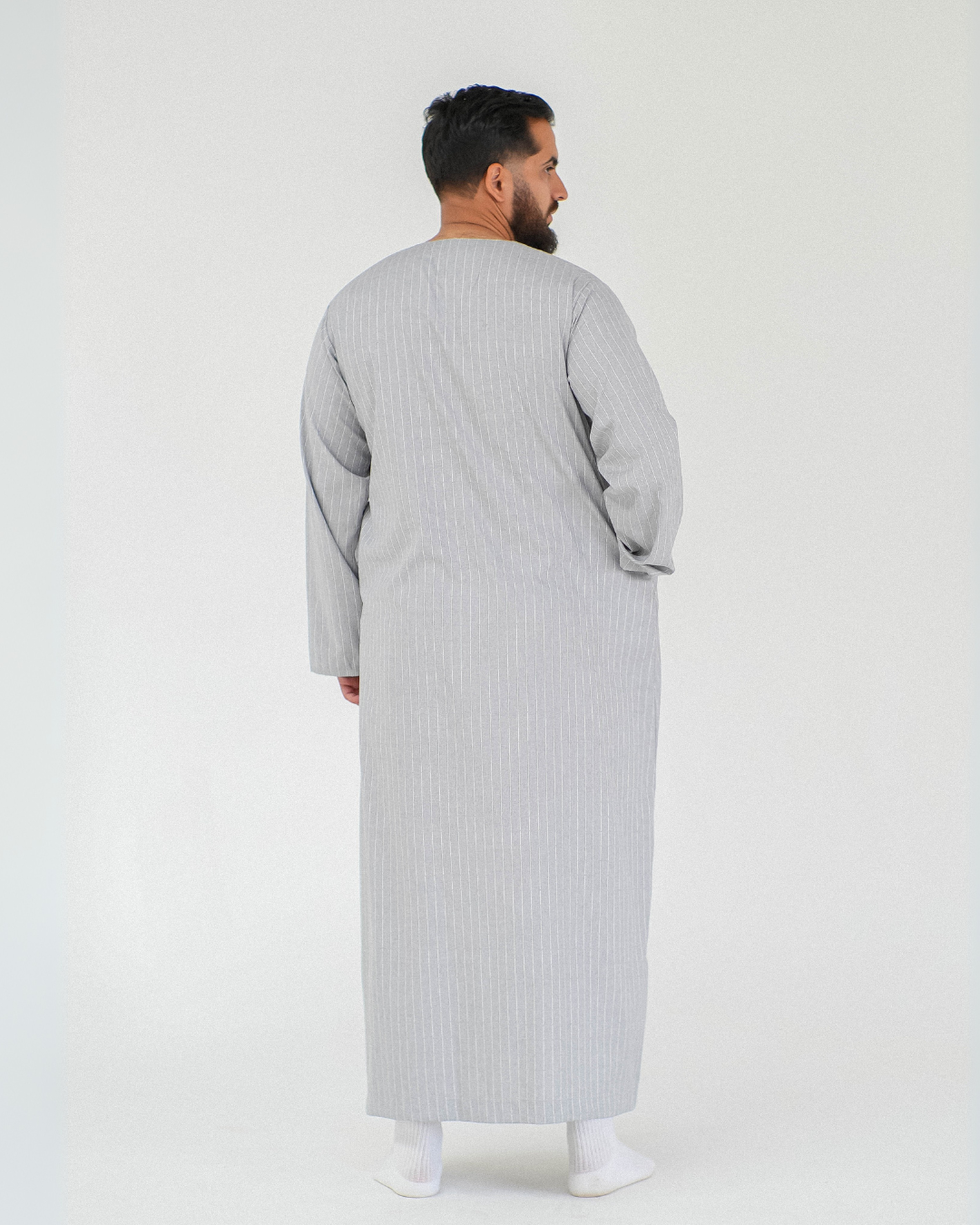 Stripe Omani Long Sleeve Thobe | Light Grey