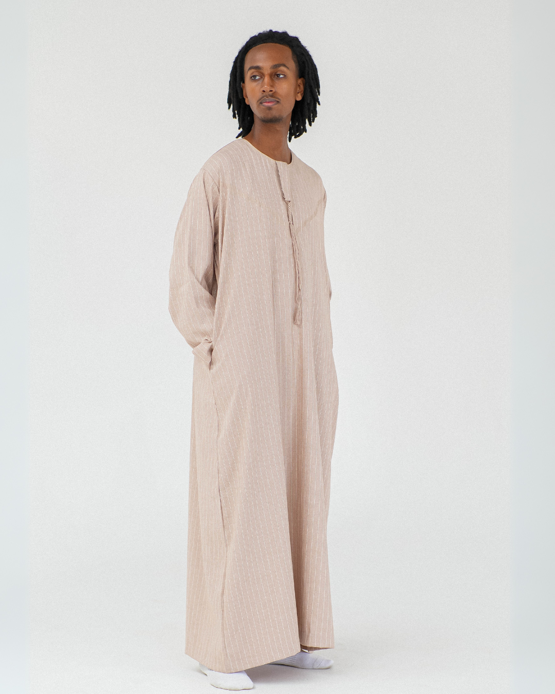 Stripe Omani Long Sleeve Thobe | Tan