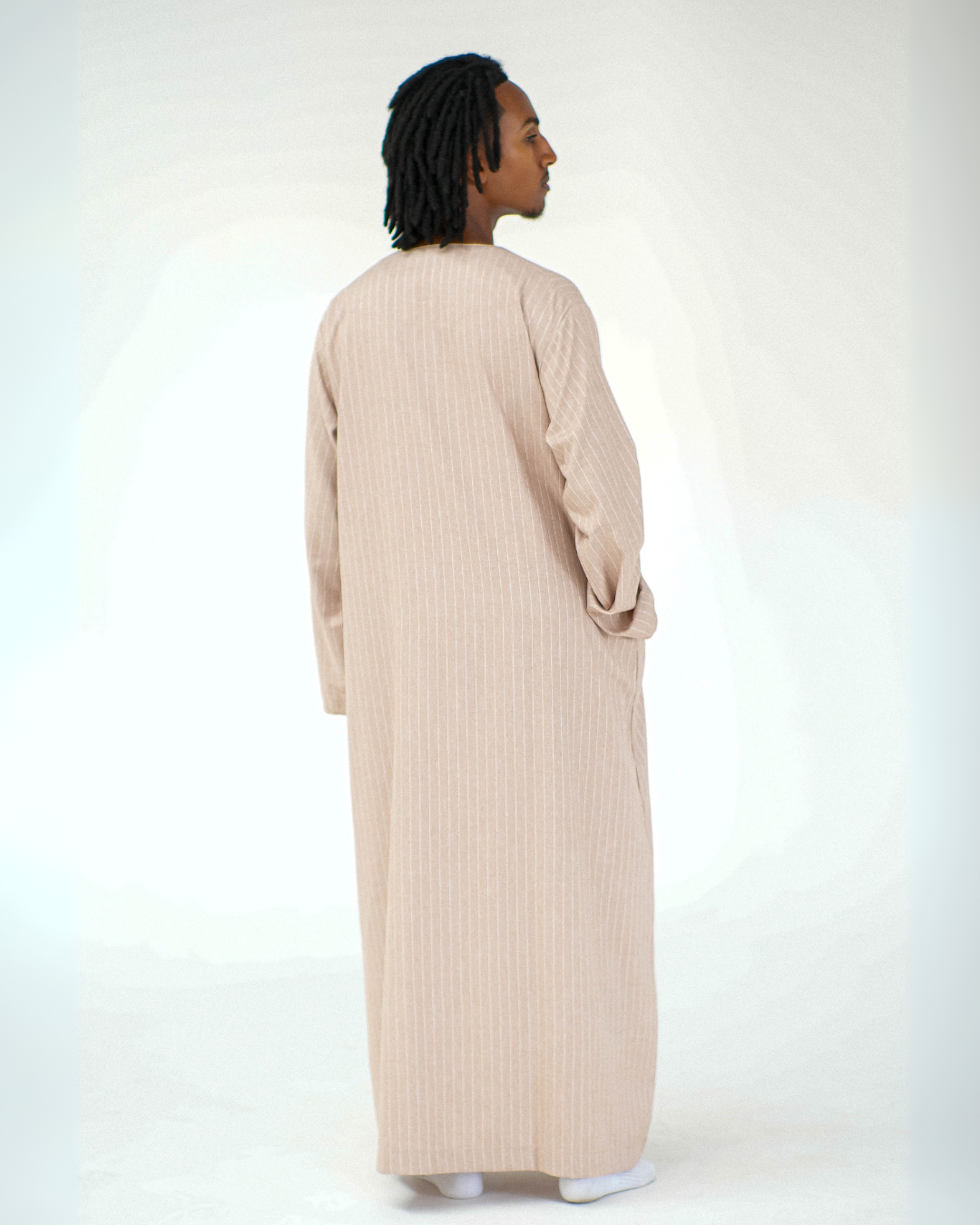 Stripe Omani Long Sleeve Thobe | Tan