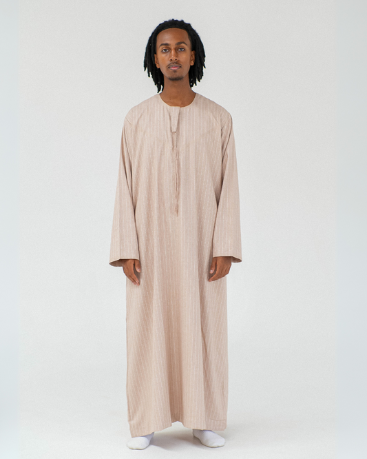 Stripe Omani Long Sleeve Thobe | Tan