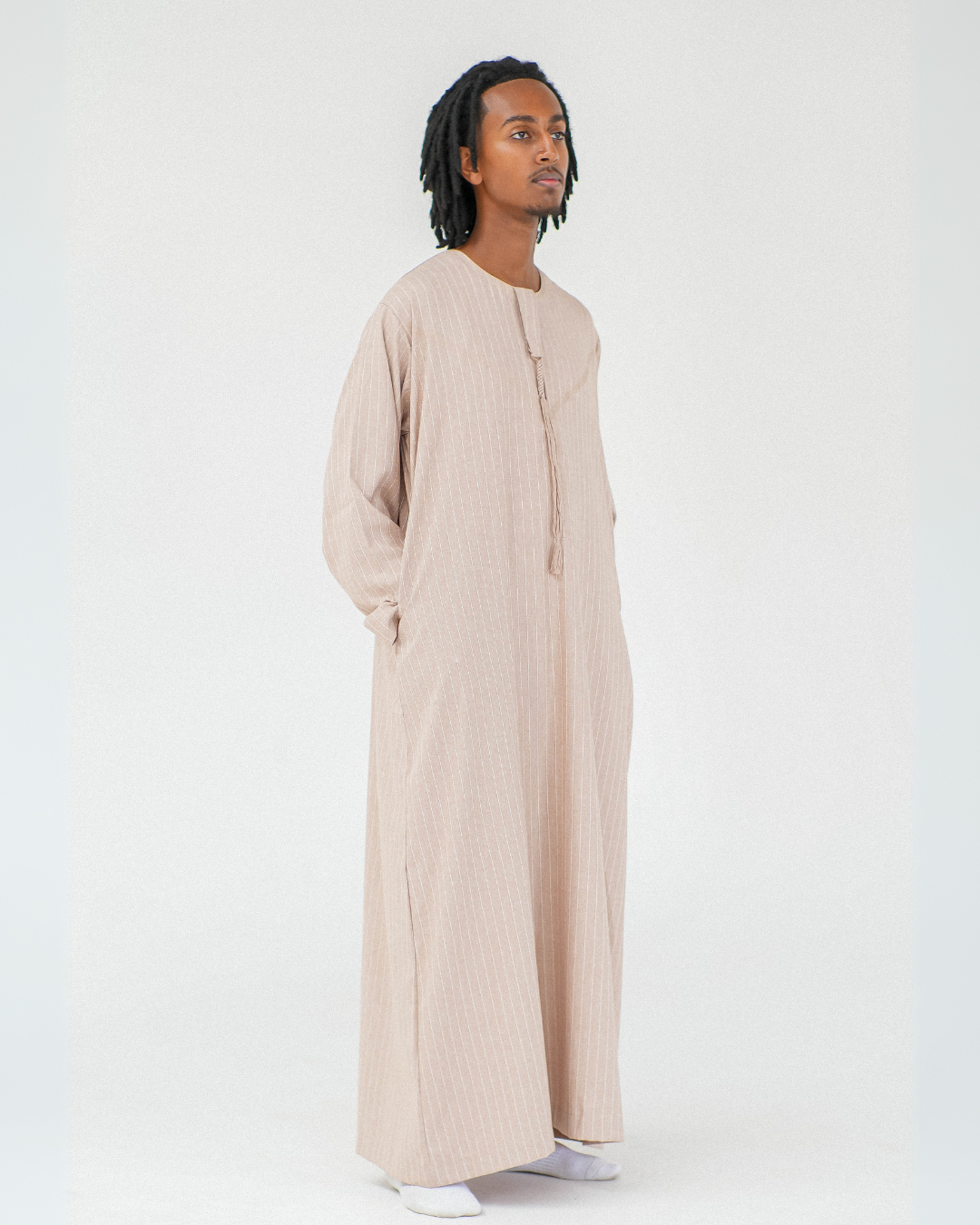 Stripe Omani Long Sleeve Thobe | Tan