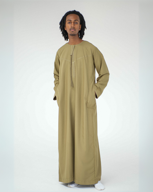 Adrees Omani Long Sleeve Thobe | Khaki