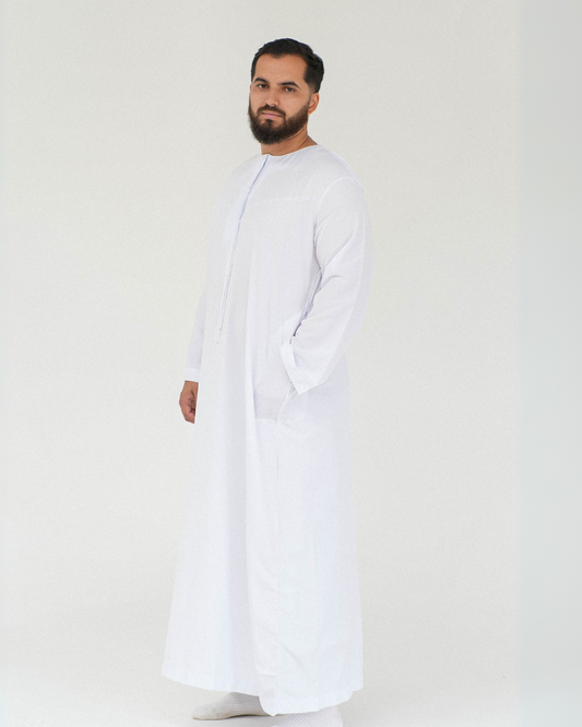 Adrees Omani Long Sleeve Thobe | White