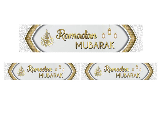 Ramadan Mubarak Double Banner | White & Gold Arch