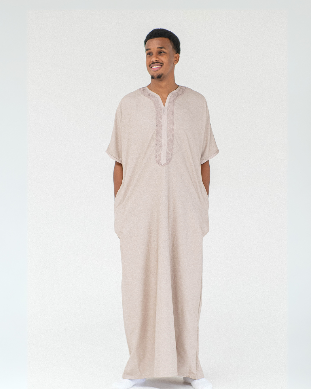Premium Moroccan Short Sleeve Thobe | Sand