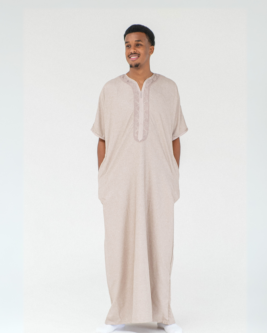 Premium Moroccan Short Sleeve Thobe | Sand