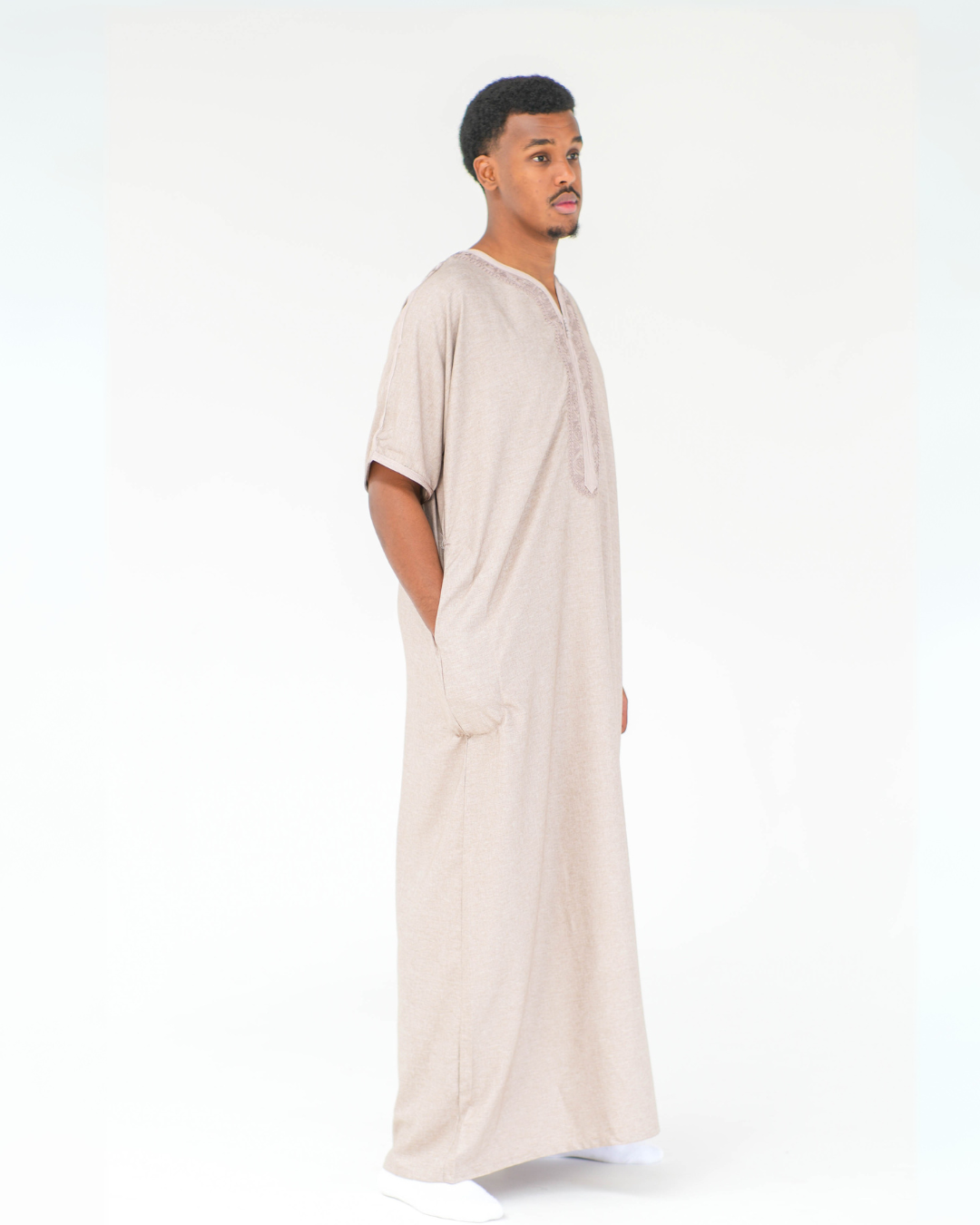 Premium Moroccan Short Sleeve Thobe | Sand