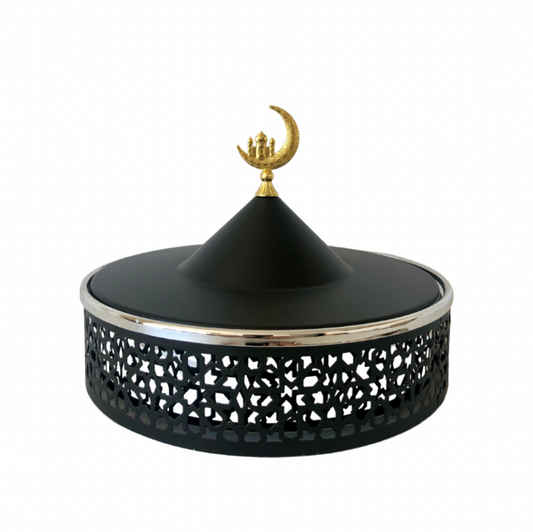 Traditional Large Serving Tray - Black & Silver