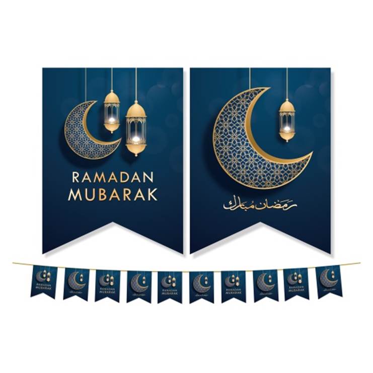 Ramadan Mubarak Flags | Navy & Gold