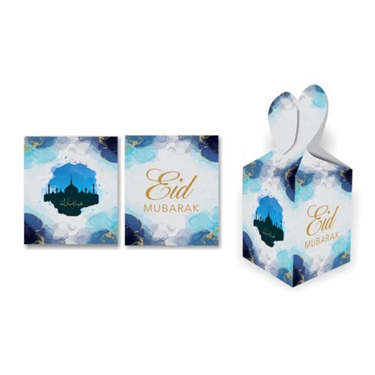 6 pack of Watercolour Eid Mubarak Gift Boxes | Blue White & Gold