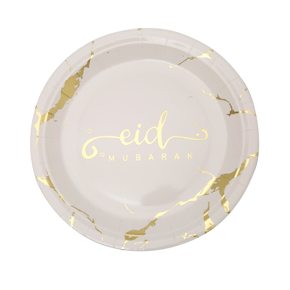 Eid Mubarak Paper Plates | White Marble