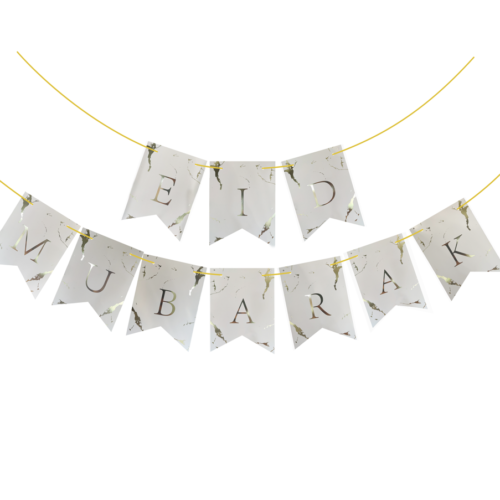 Eid Mubarak Single Letter Flags | White Marble