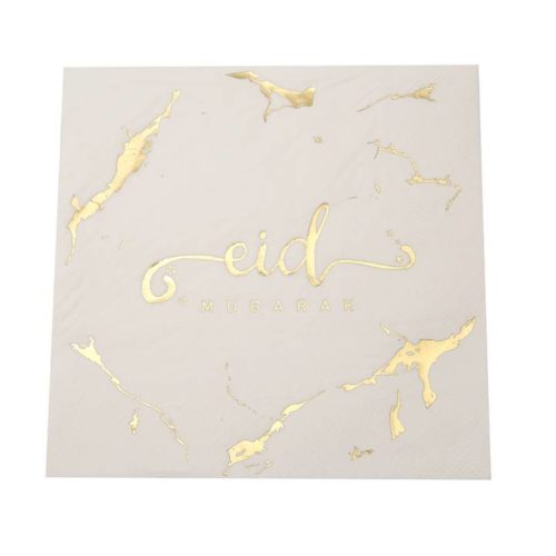 Eid Mubarak Paper Napkins | White Marble