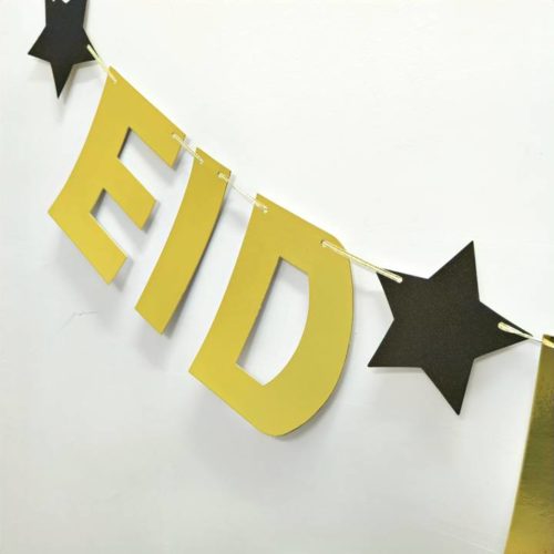 Eid Mubarak & Star Single Letter Flags | Gold Foil