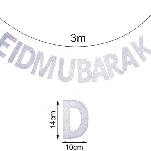 Eid Mubarak Glitter Single Letter Flags | Silver